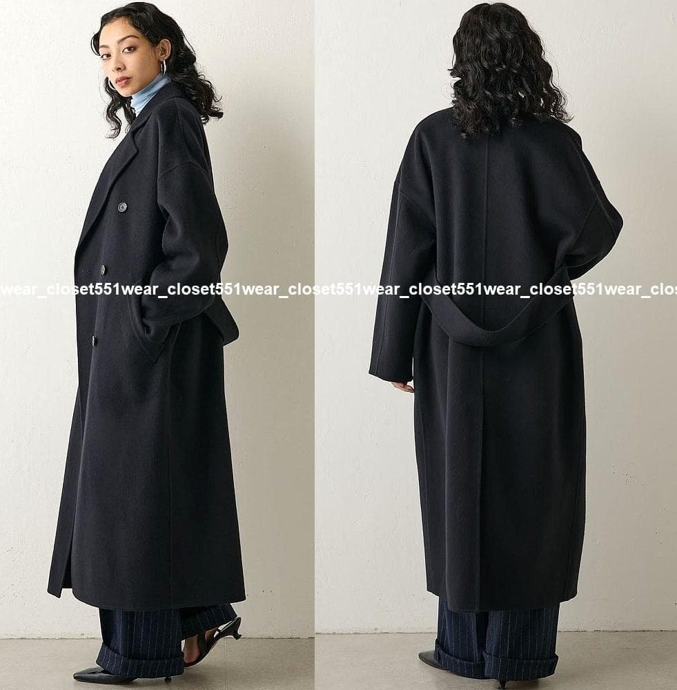 2023 美品ウィムガゼット☆カシミヤ混リバーロングコート F ネイビー