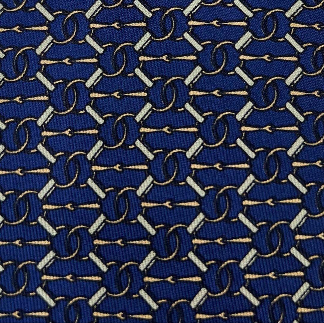 【美品】エルメス　ネクタイ　ブルー　パターン柄　ハイブランド　高級シルク