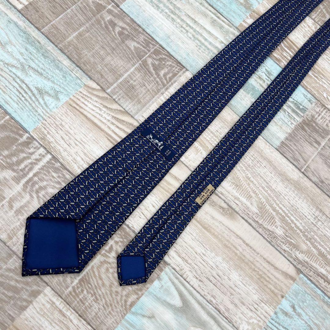 【美品】エルメス　ネクタイ　ブルー　パターン柄　ハイブランド　高級シルク