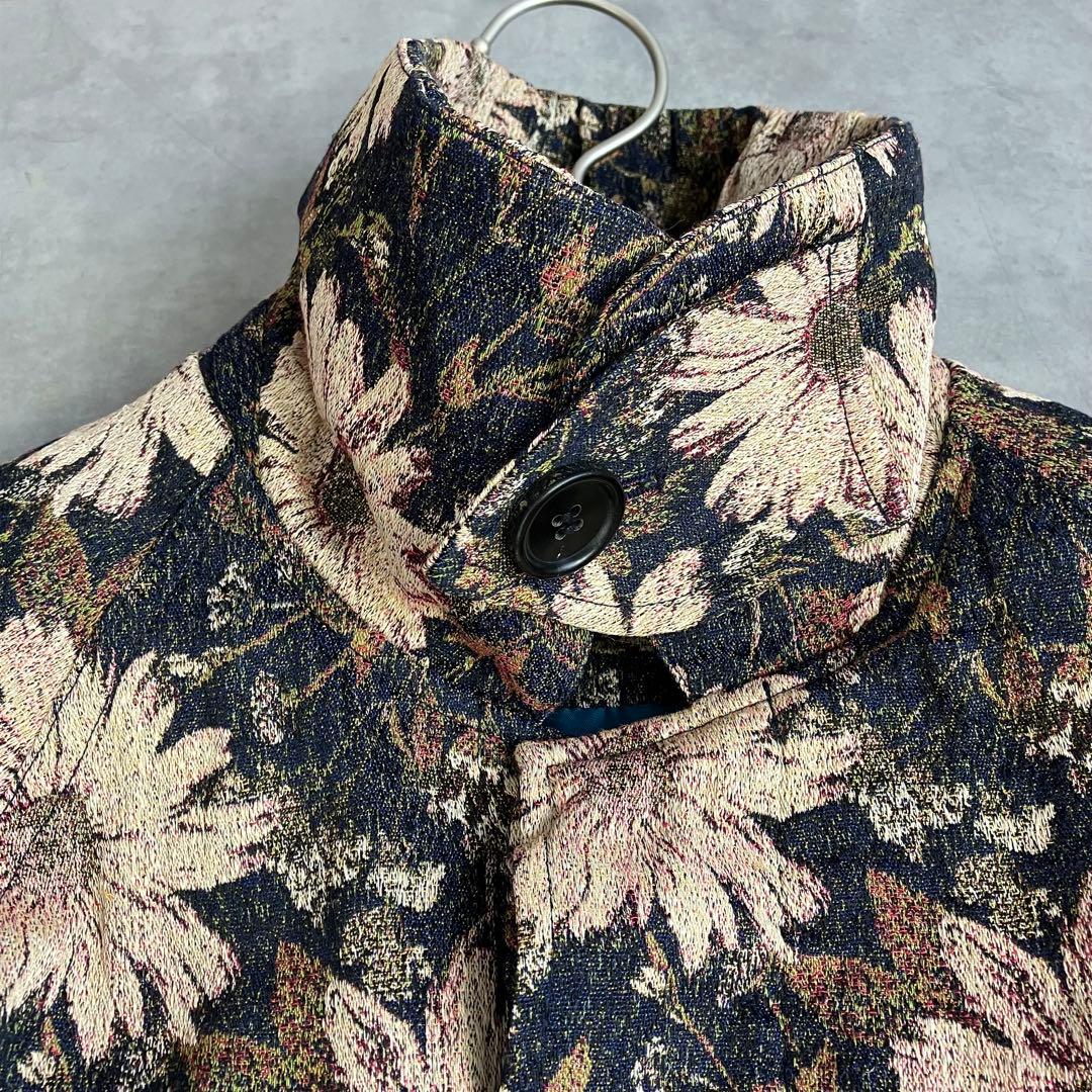 gigot メゾンジゴ ゴブラン織り総柄ロングコート L 花柄 2way襟