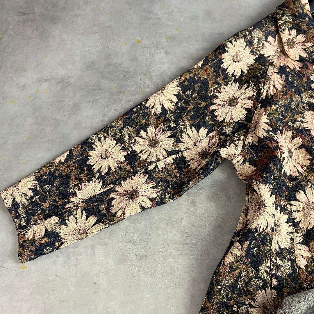 gigot メゾンジゴ ゴブラン織り総柄ロングコート L 花柄 2way襟