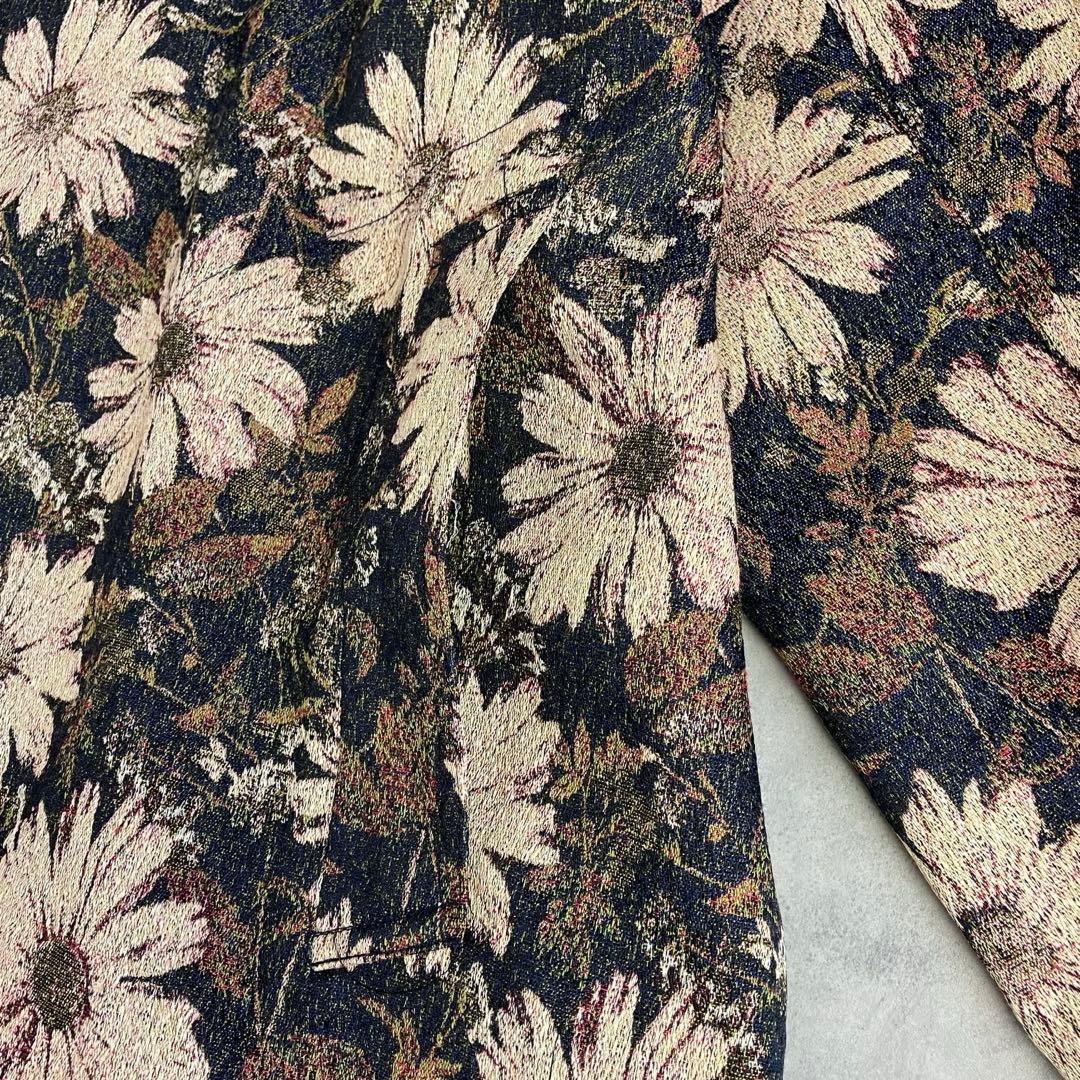 gigot メゾンジゴ ゴブラン織り総柄ロングコート L 花柄 2way襟