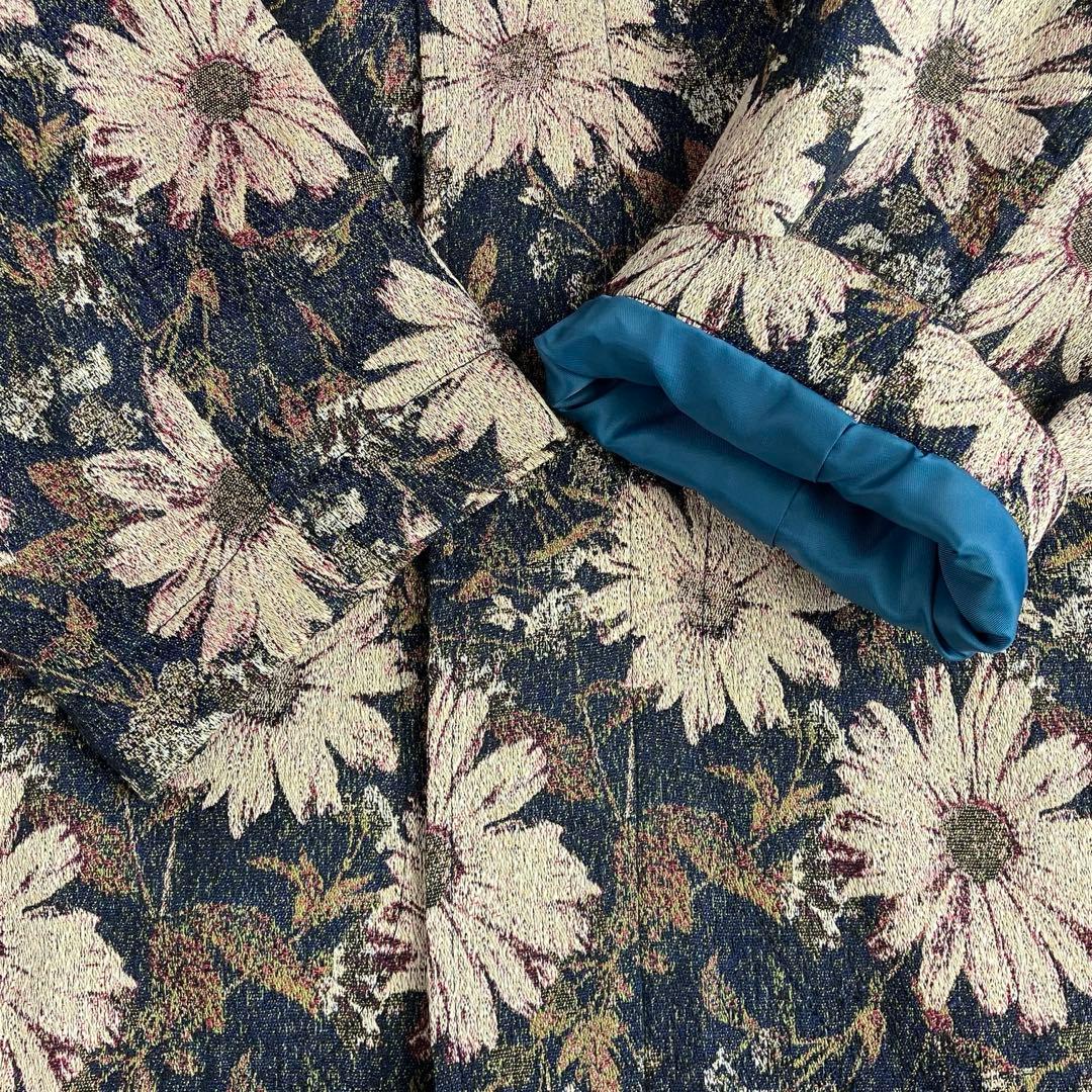 gigot メゾンジゴ ゴブラン織り総柄ロングコート L 花柄 2way襟