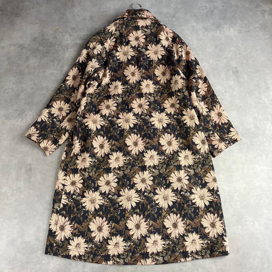 gigot メゾンジゴ ゴブラン織り総柄ロングコート L 花柄 2way襟