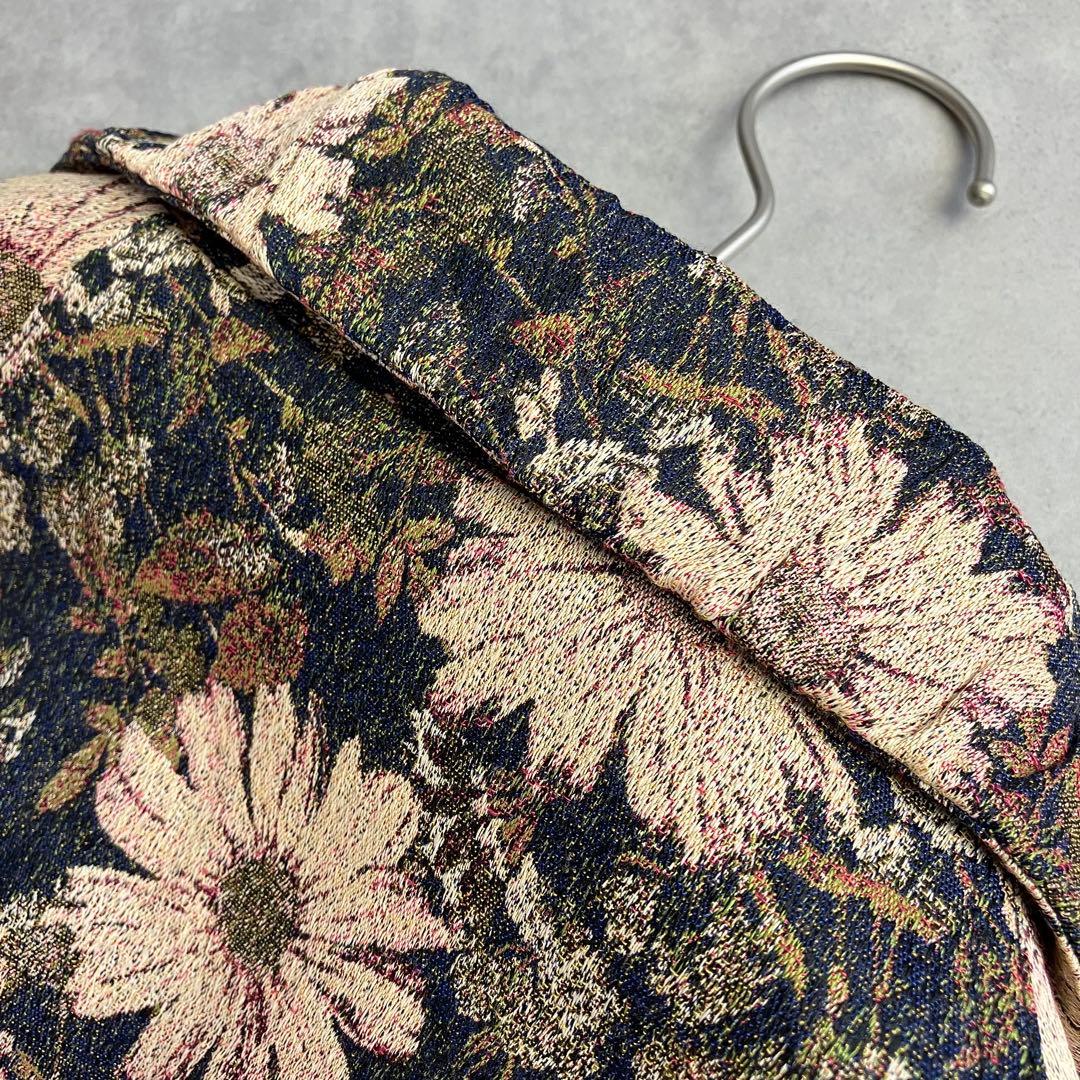 gigot メゾンジゴ ゴブラン織り総柄ロングコート L 花柄 2way襟