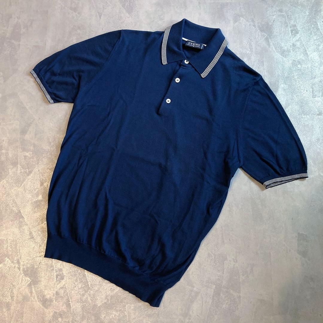 SVEVO 半袖 ポロシャツ ニット 46 ネイビー 綿100% イタリア製