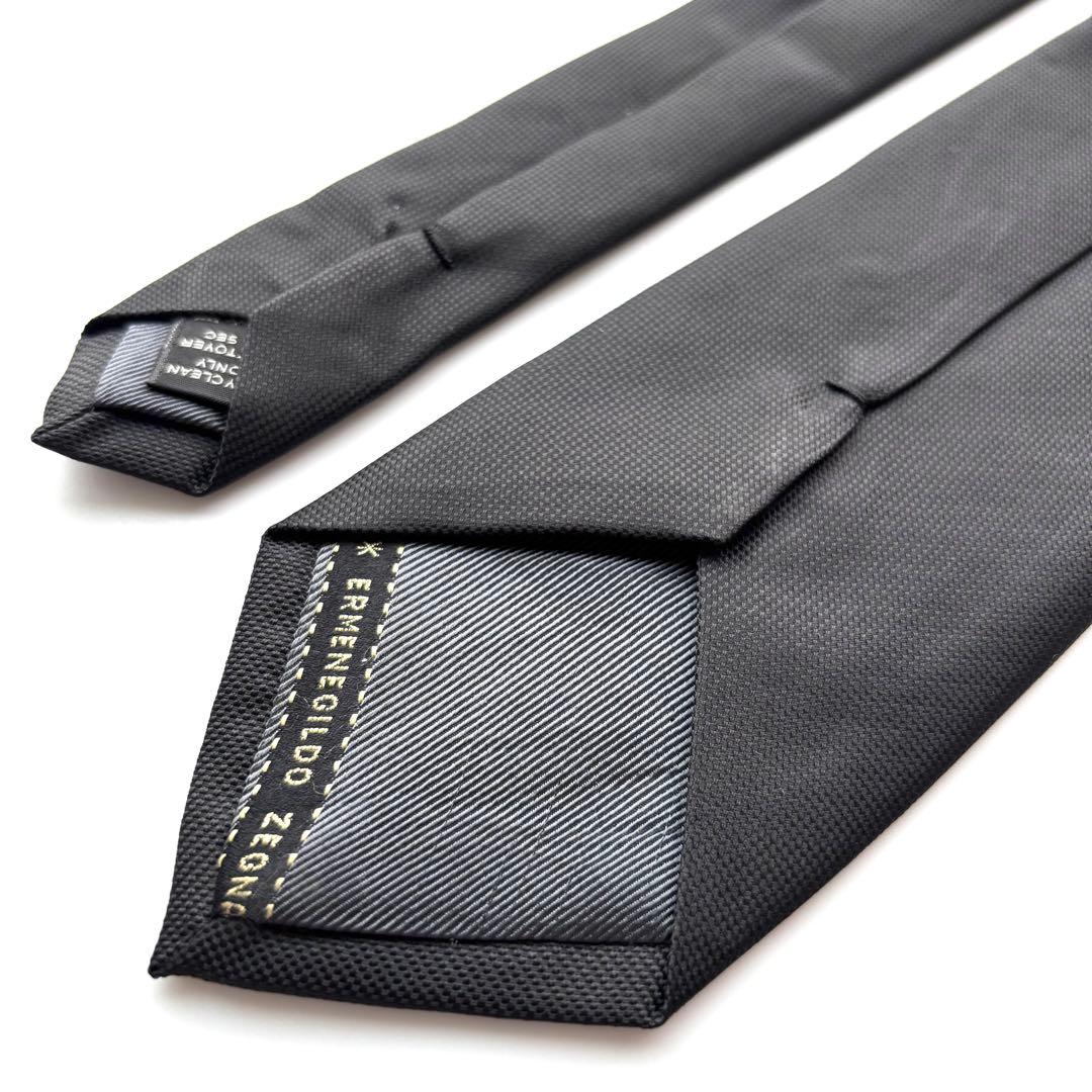 ꧁美品꧂ エルメネジルドゼニア ネクタイ 無地 ソリッドタイ ブラック 光沢