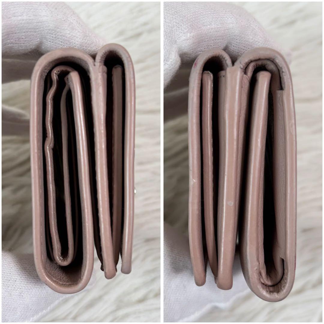 美品✨サンローラン　三つ折り財布　オリガミ　カサンドラ　ピンクベージュ