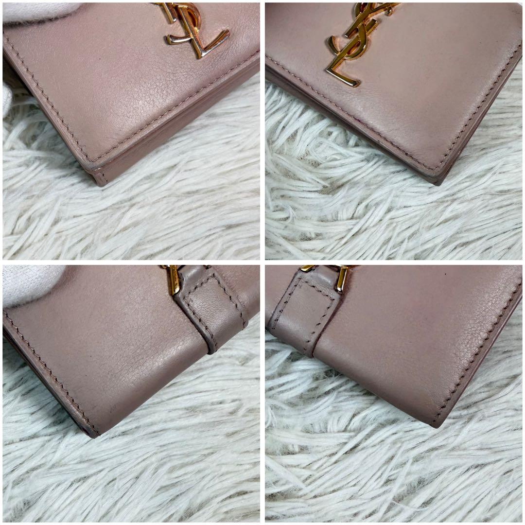 美品✨サンローラン　三つ折り財布　オリガミ　カサンドラ　ピンクベージュ