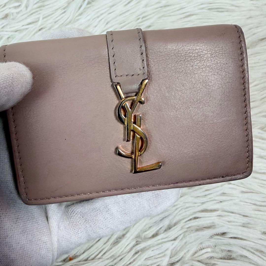 美品✨サンローラン　三つ折り財布　オリガミ　カサンドラ　ピンクベージュ