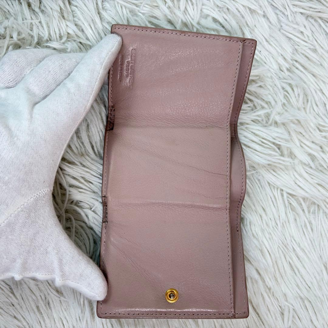 美品✨サンローラン　三つ折り財布　オリガミ　カサンドラ　ピンクベージュ