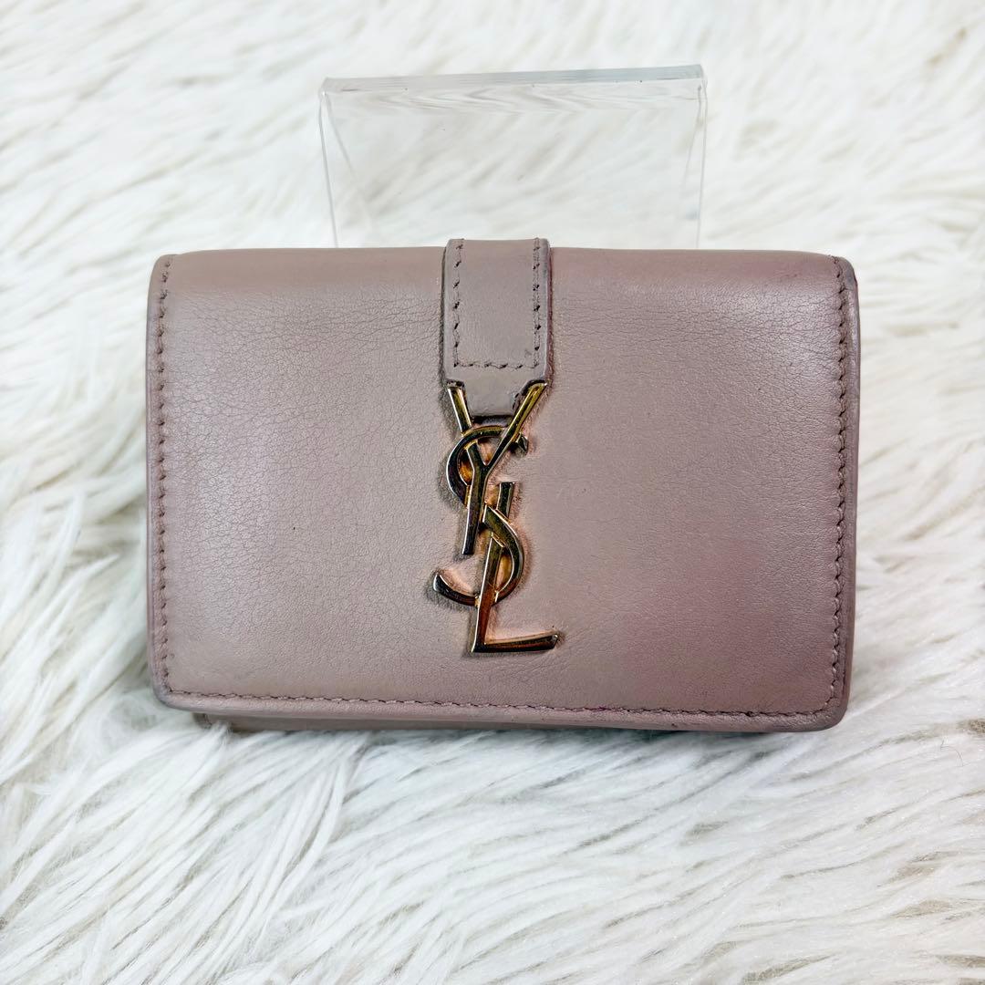 美品✨サンローラン　三つ折り財布　オリガミ　カサンドラ　ピンクベージュ