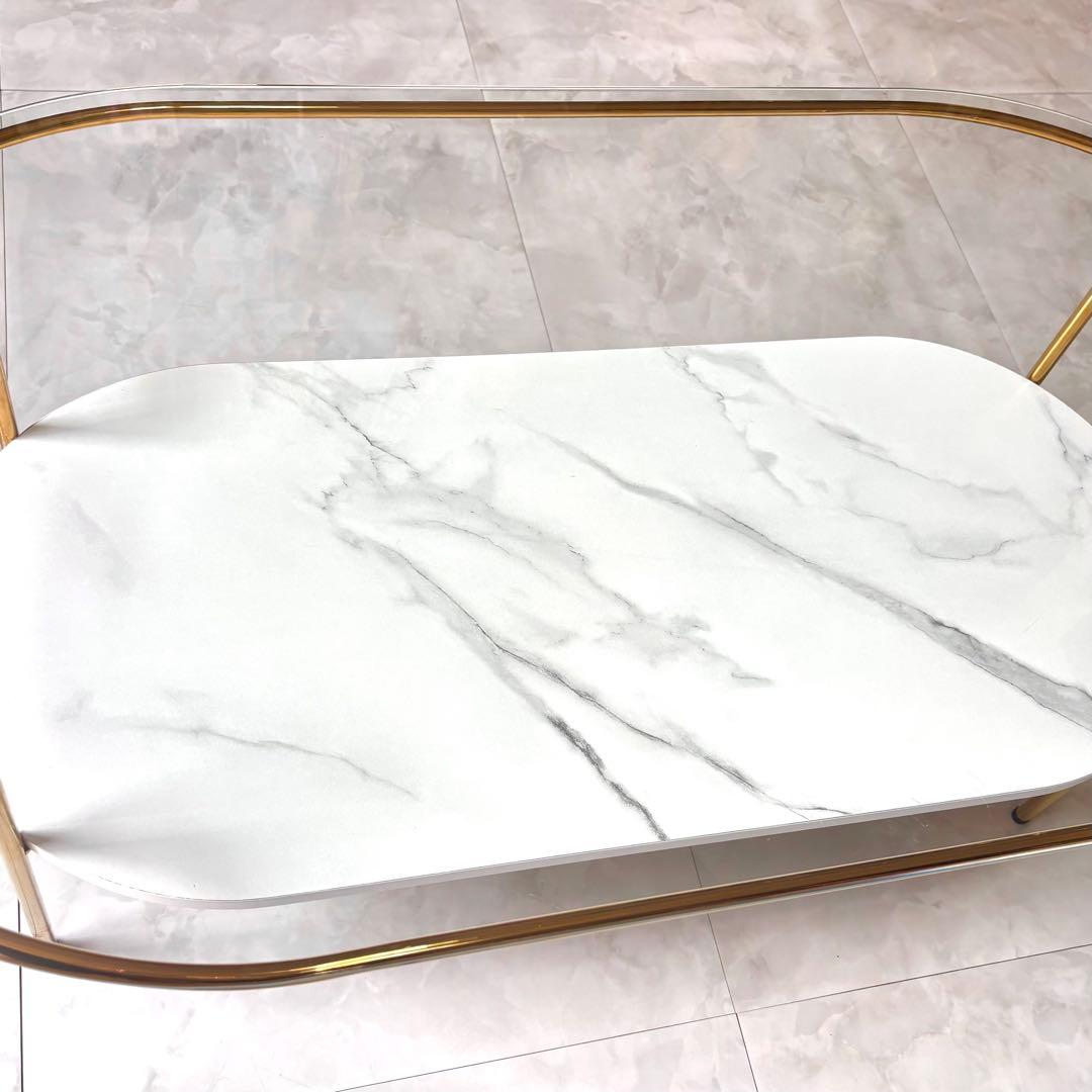 送料込　取説付　素敵　レガートコーヒーテーブルL ゴールド×マーブル