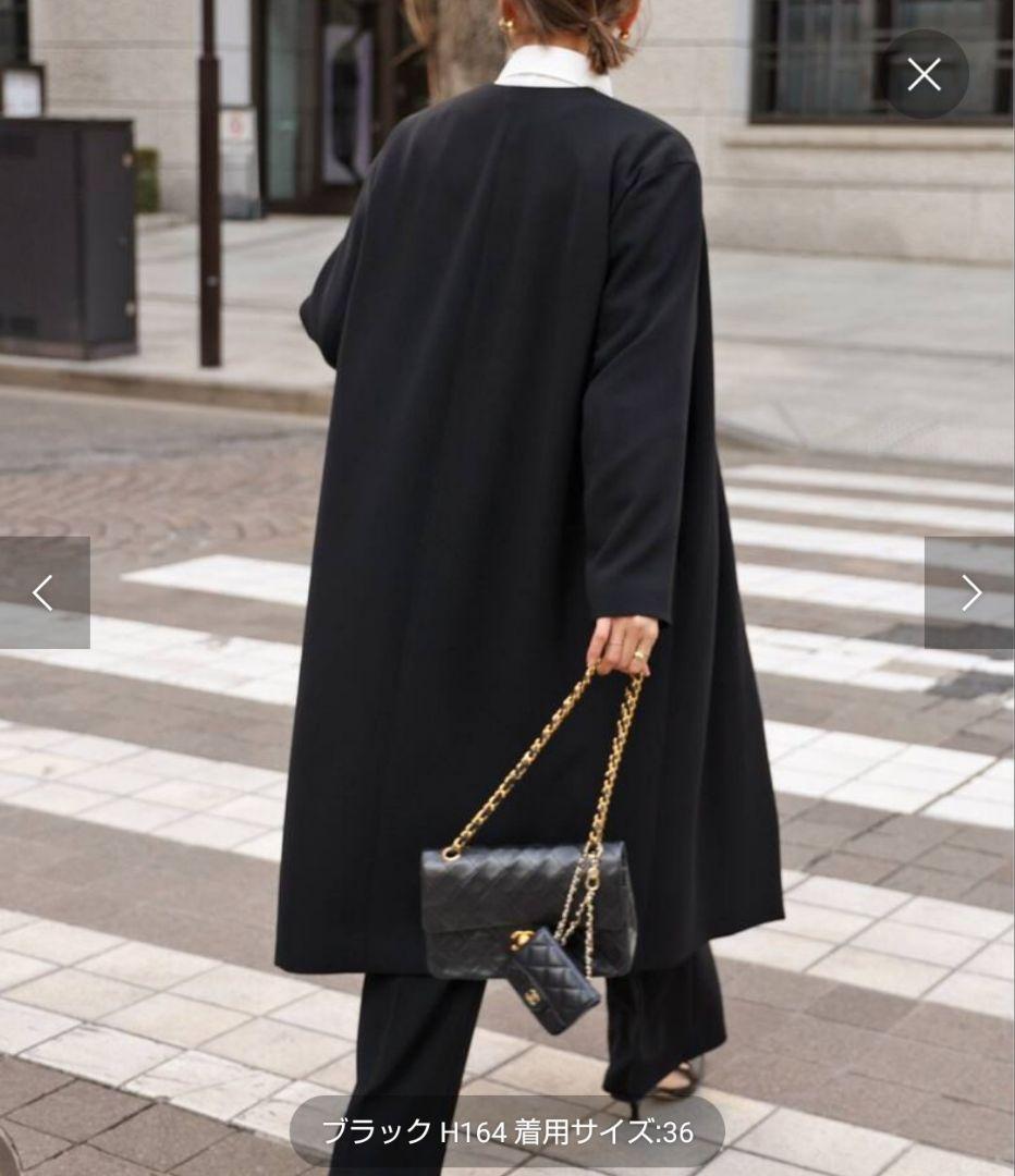 DeuxiemeClasse新品トリアセジョーゼット Vネックコートブラック36