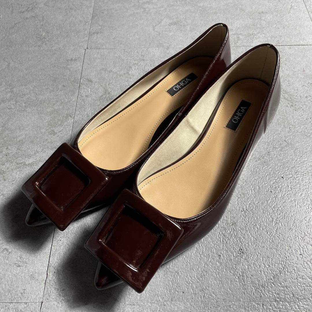 極美品✨️ OHGA オーガ パンプス ポインテットトゥ エナメル ダークブラウン