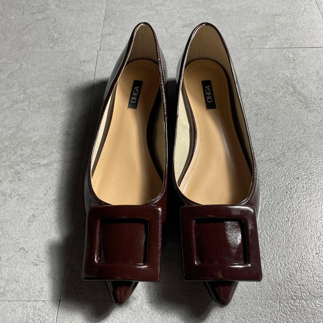 極美品✨️ OHGA オーガ パンプス ポインテットトゥ エナメル ダークブラウン
