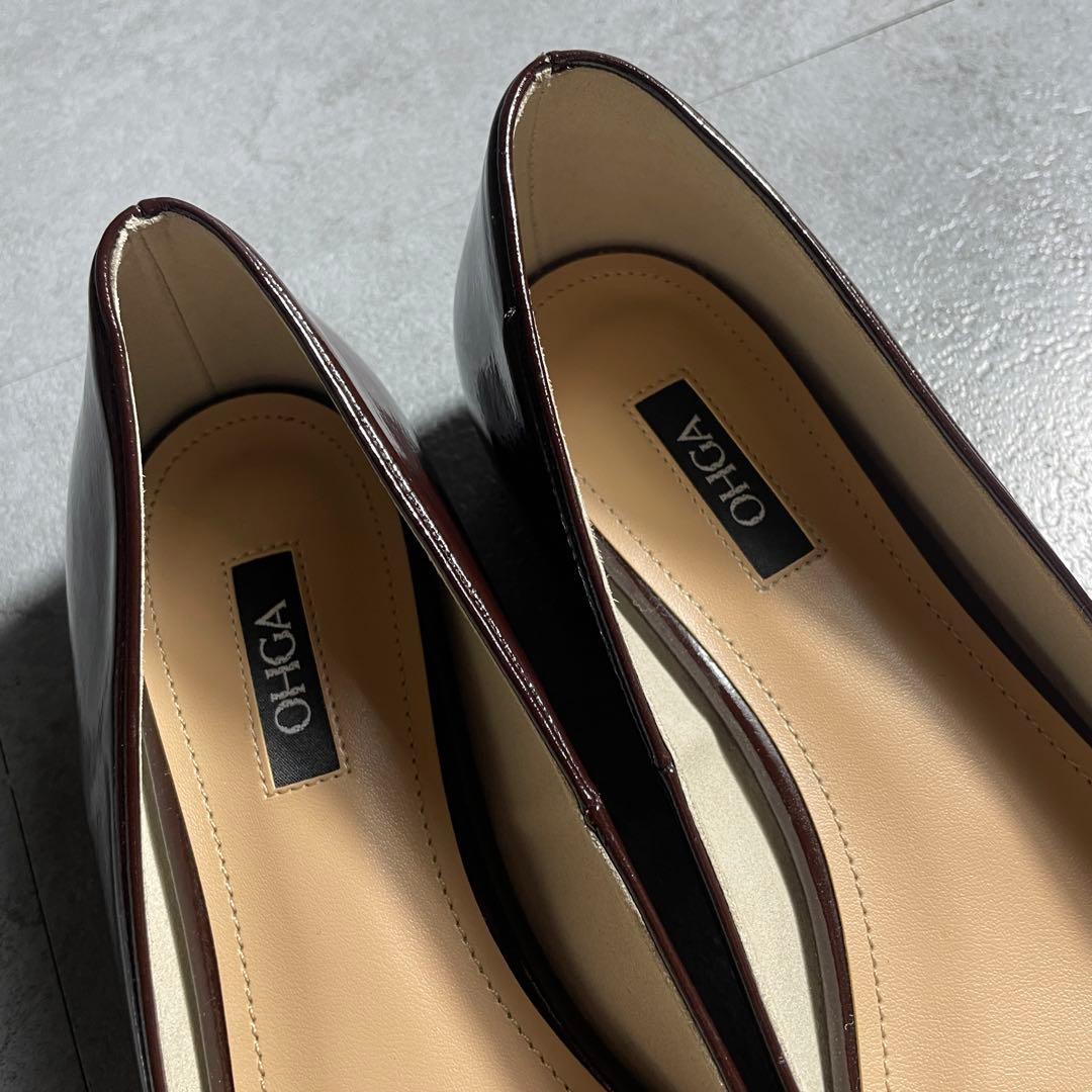 極美品✨️ OHGA オーガ パンプス ポインテットトゥ エナメル ダークブラウン
