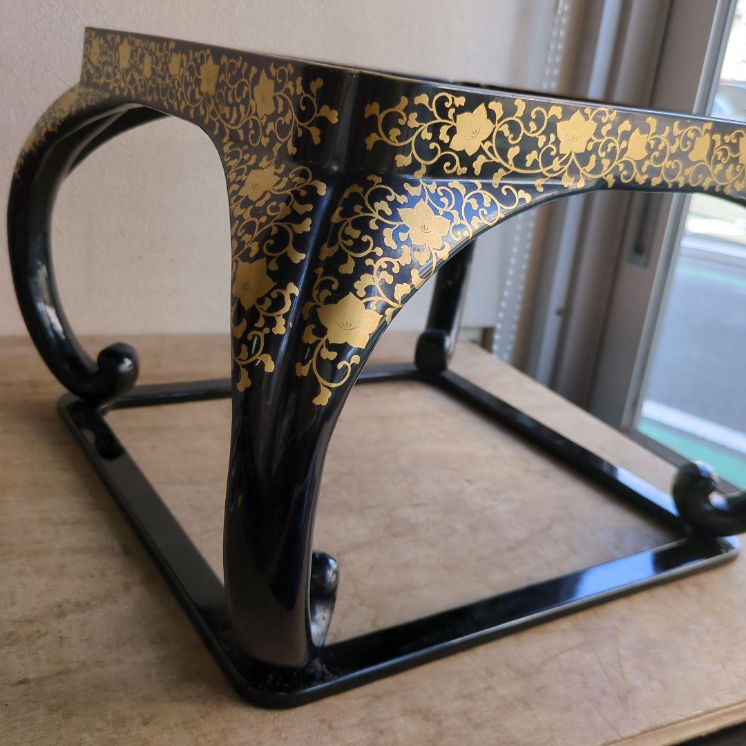 骨董 お膳 蒔絵 猫脚 高脚 木製 漆器 縁起柄 鶴亀 膳 台 飾り台 豪華