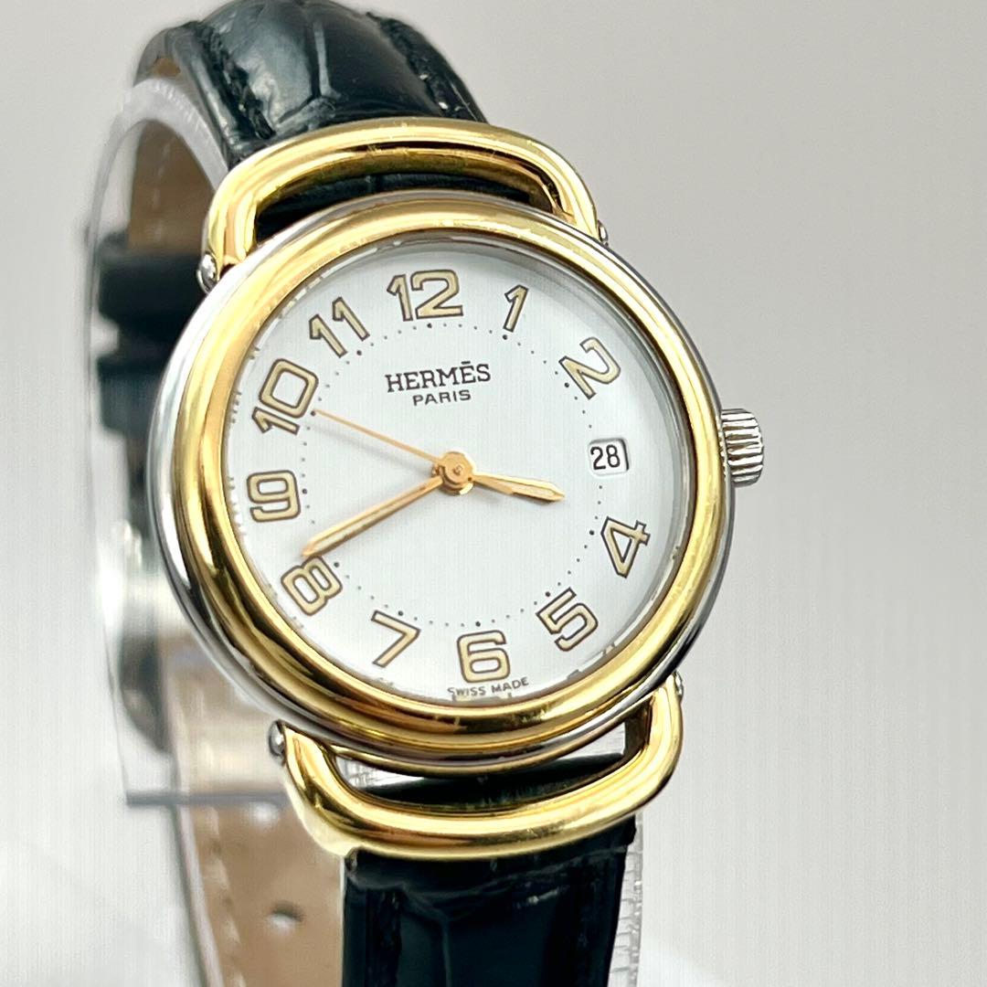 新品電池・ベルト✨　美品　エルメス　プルマン　コンビ　ゴールド　3針タイプ　QZ