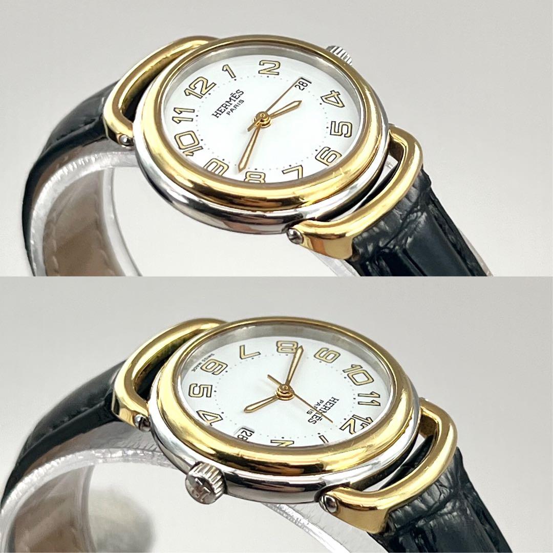 新品電池・ベルト✨　美品　エルメス　プルマン　コンビ　ゴールド　3針タイプ　QZ
