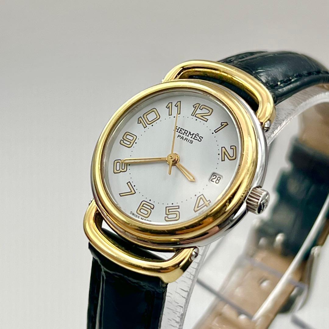 新品電池・ベルト✨　美品　エルメス　プルマン　コンビ　ゴールド　3針タイプ　QZ