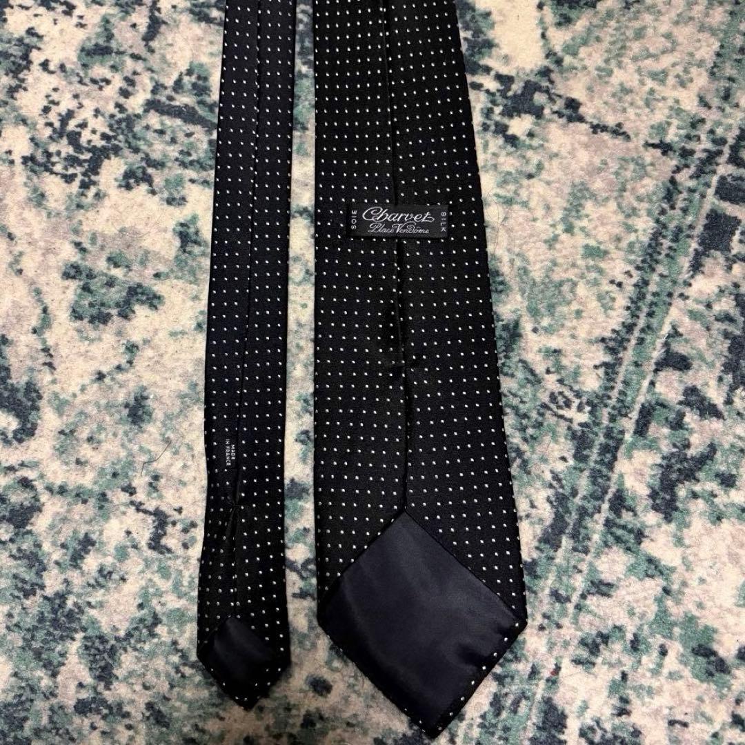 極上 Charvet ピンドット ブラックタイ フランス製 シャルべ マリネッラ