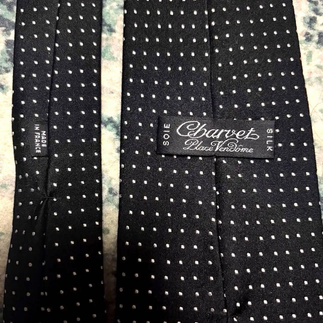 極上 Charvet ピンドット ブラックタイ フランス製 シャルべ マリネッラ