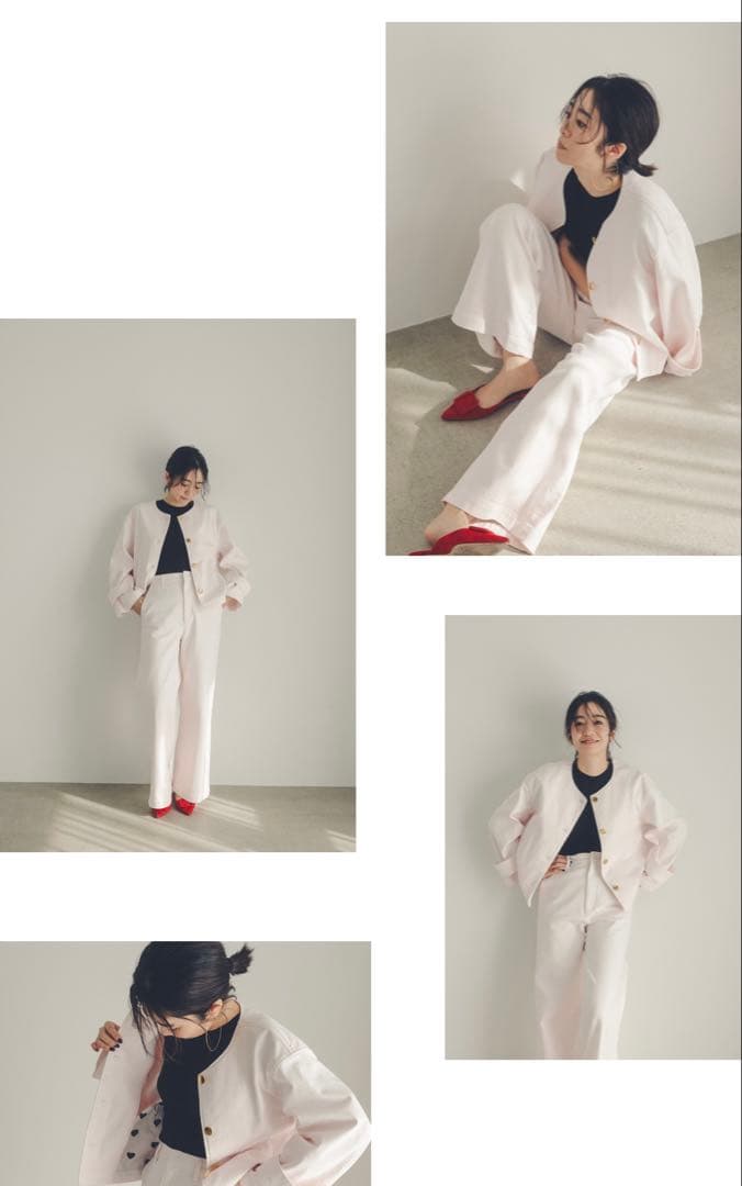 ノーカラー ピンクジャケット