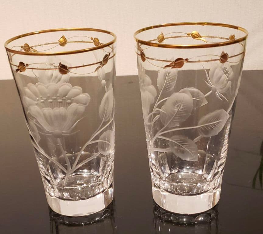 ともママモーゼル　花エッチングクリスタルグラス　1個