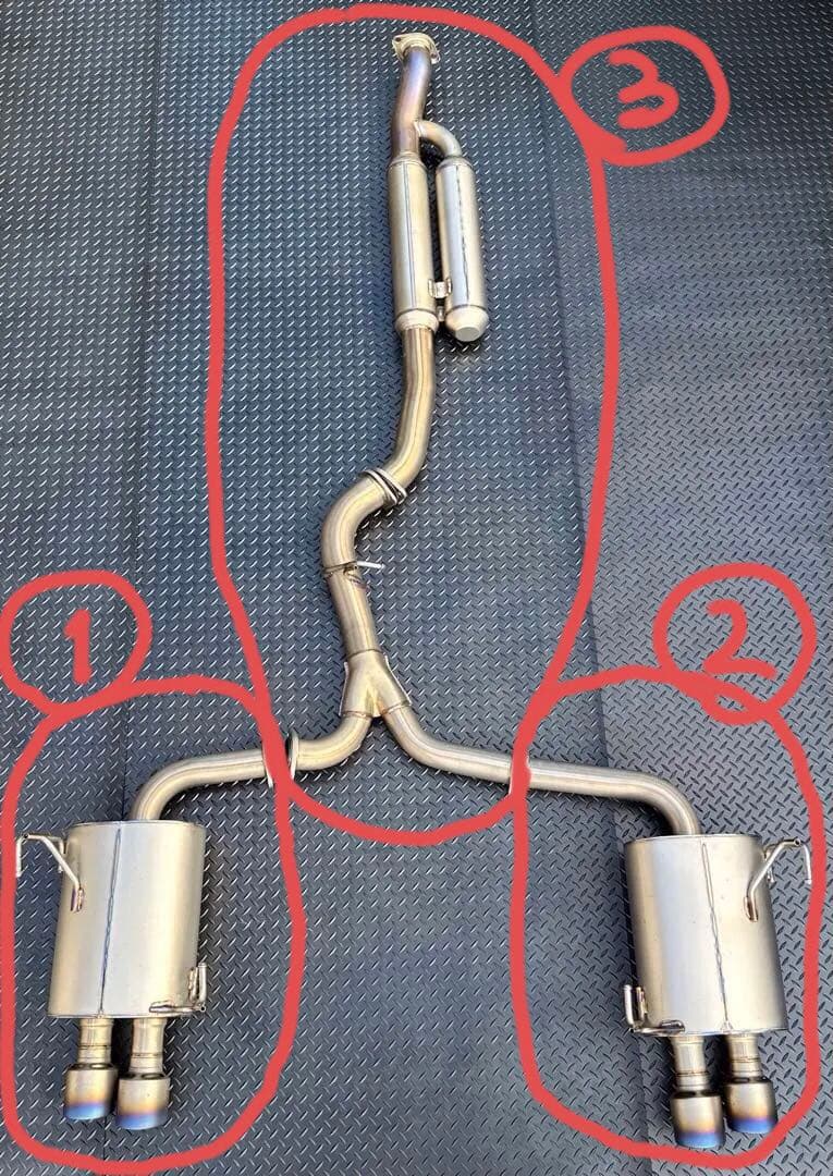 HKS スーパーターボマフラーTi WRX STI（①：左メインマフラー）