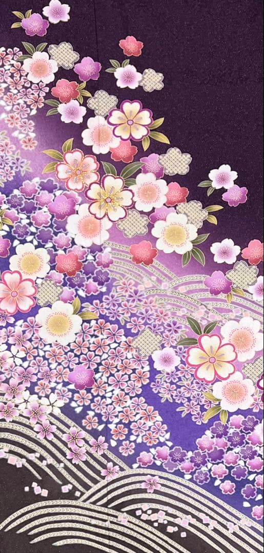 振り袖　フルセット　別誂長襦袢付　金彩加工　刺繍　銀通し　全通袋帯　紫　732