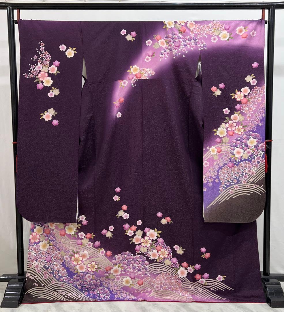 振り袖　フルセット　別誂長襦袢付　金彩加工　刺繍　銀通し　全通袋帯　紫　732