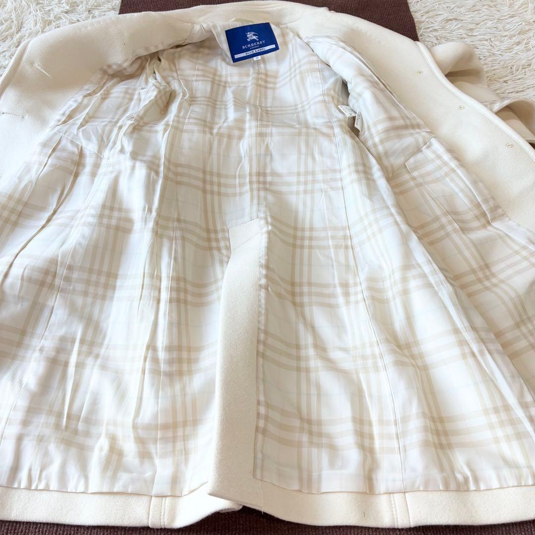 バーバリーブルーレーベル アンゴラ混 チェスターコート 裏地チェック ホワイト