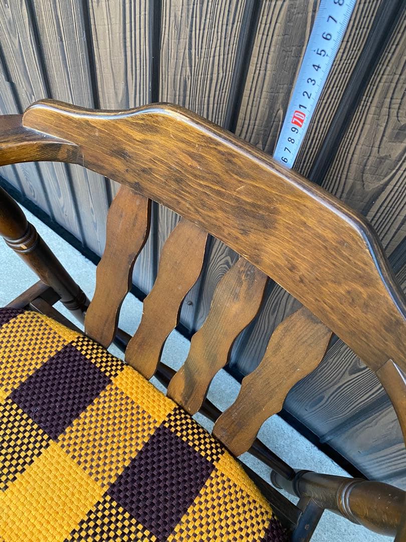 専用です　チェック柄ダイニングチェア　2脚ヒダカグ　レトロ　飛騨家具　木製イス