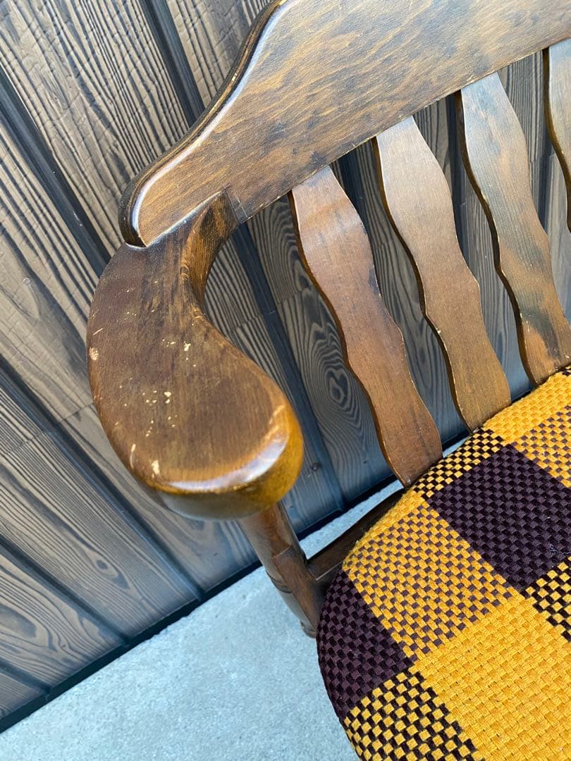 専用です　チェック柄ダイニングチェア　2脚ヒダカグ　レトロ　飛騨家具　木製イス