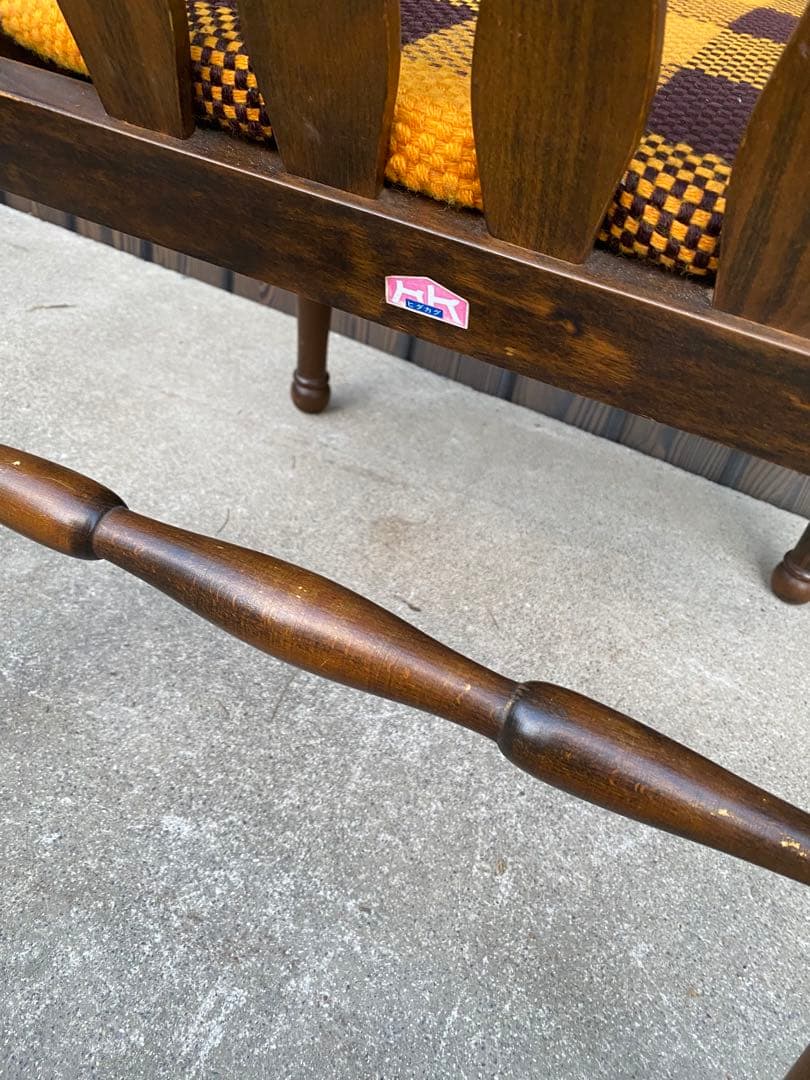 専用です　チェック柄ダイニングチェア　2脚ヒダカグ　レトロ　飛騨家具　木製イス