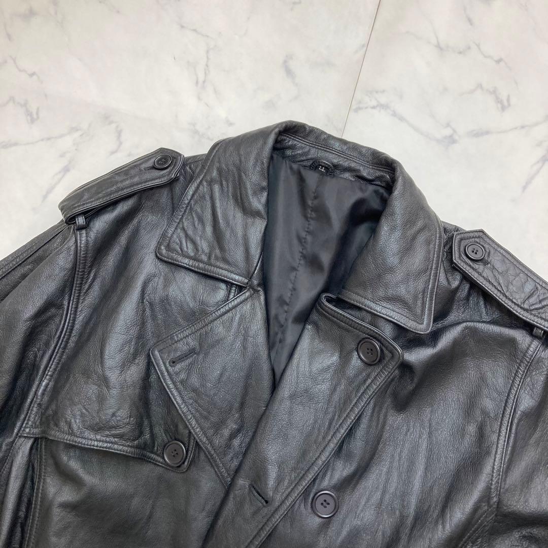 VINTAGE メンズ カウレザー トレンチコート 希少サイズLL 超ロング丈