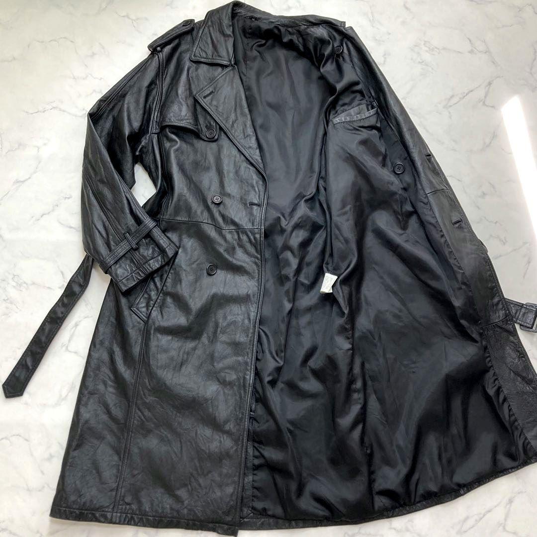 VINTAGE メンズ カウレザー トレンチコート 希少サイズLL 超ロング丈