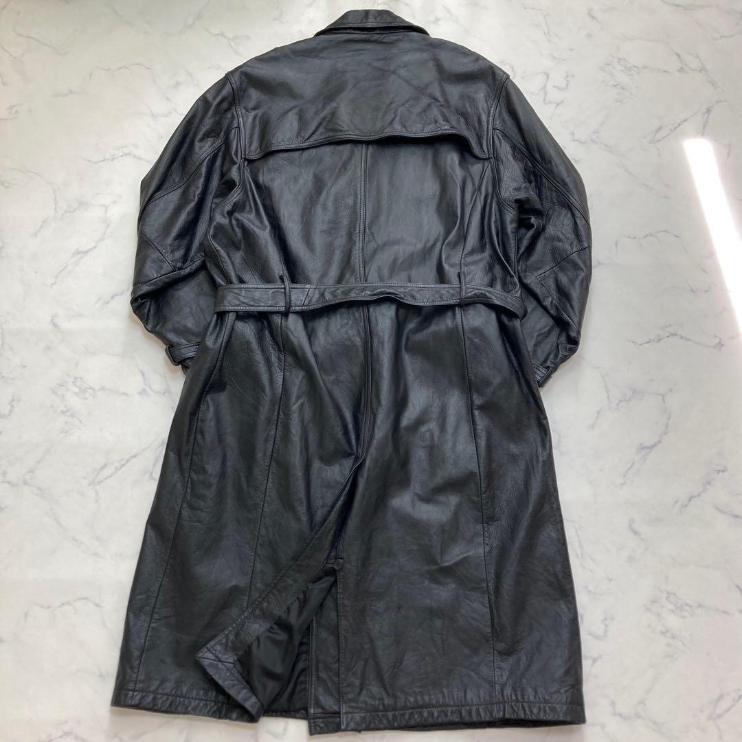 VINTAGE メンズ カウレザー トレンチコート 希少サイズLL 超ロング丈