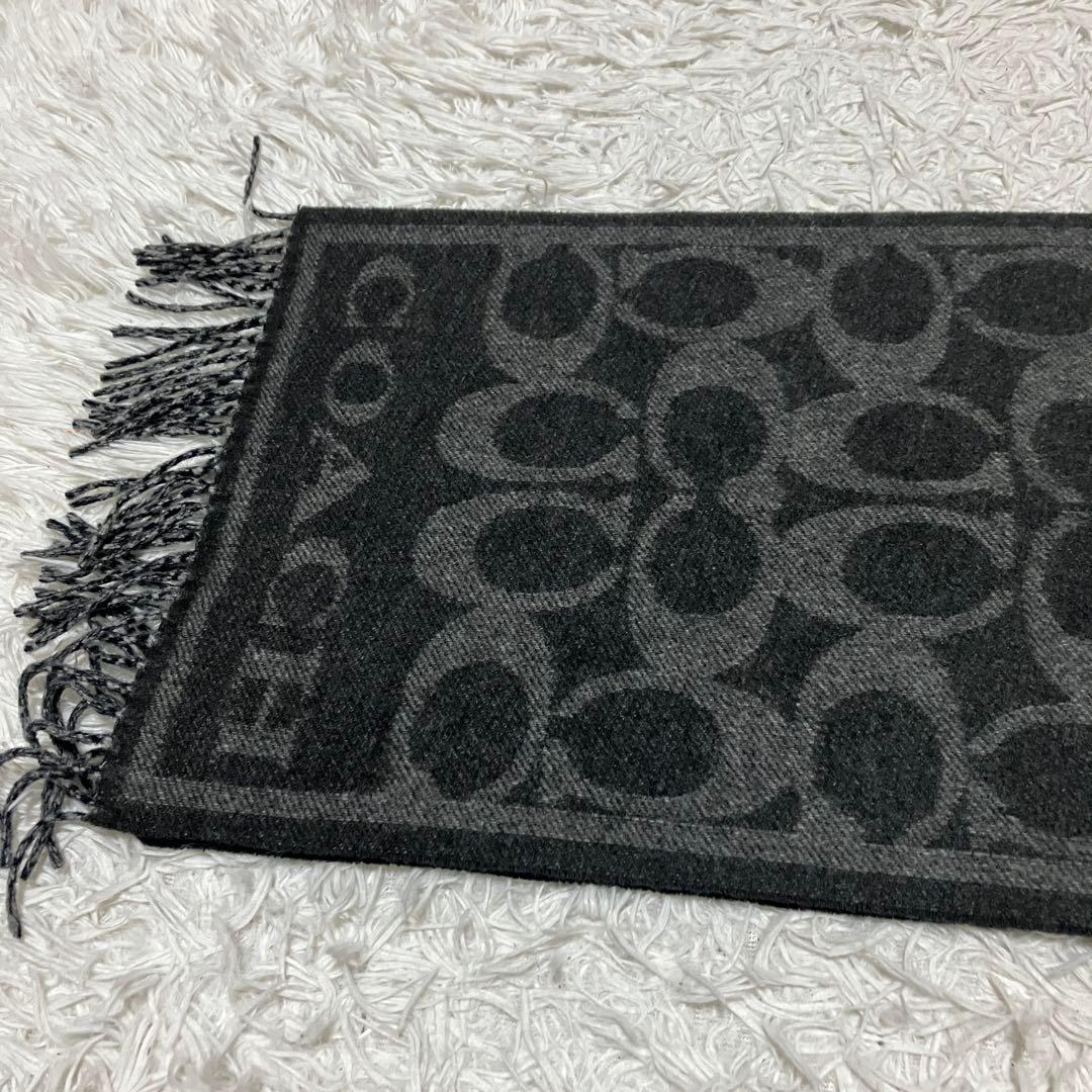 極美品　COACH　マフラー　カシミヤ100%　シグネチャー　ブラック　メンズ
