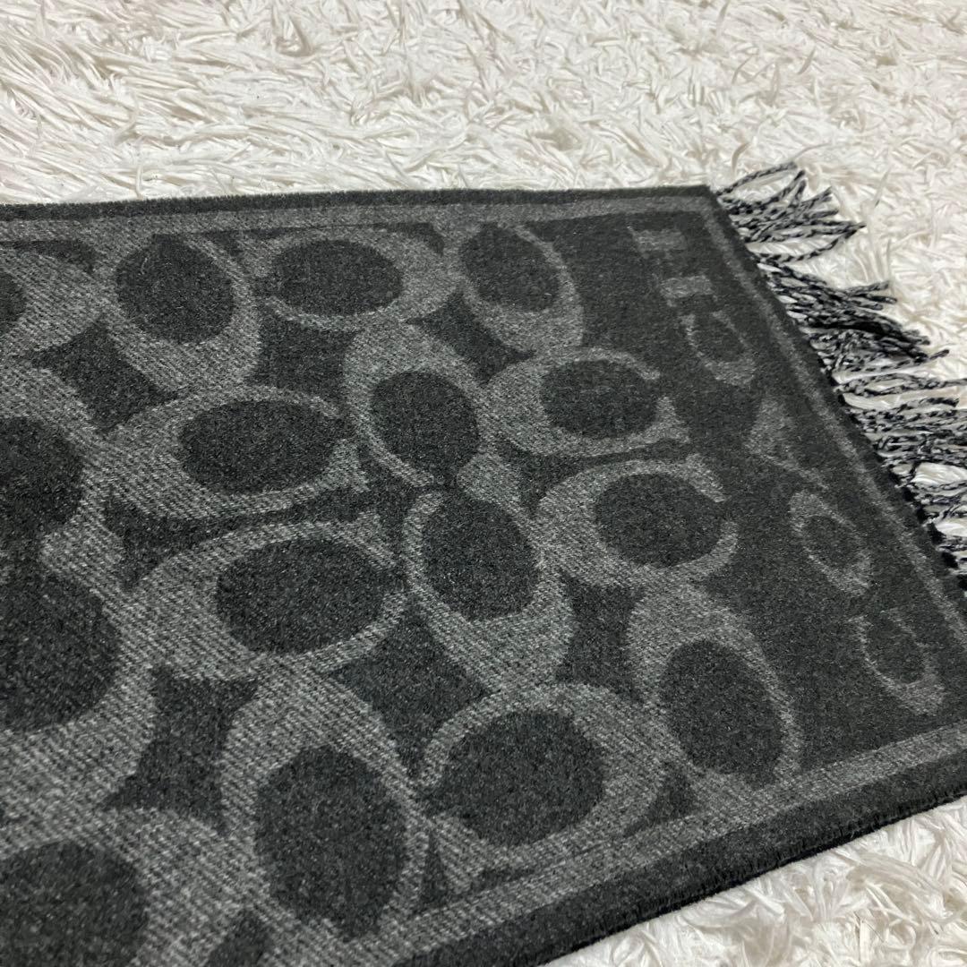 極美品　COACH　マフラー　カシミヤ100%　シグネチャー　ブラック　メンズ