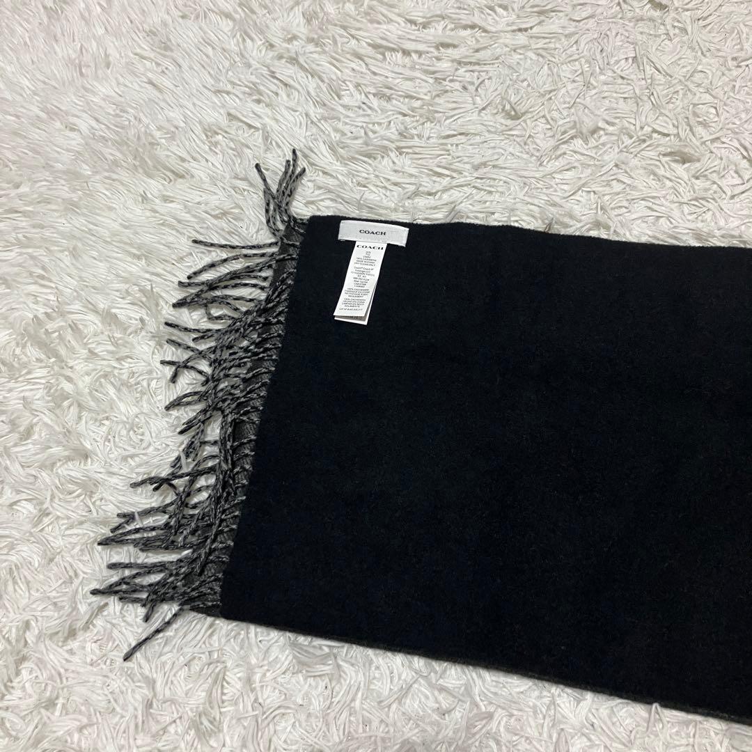 極美品　COACH　マフラー　カシミヤ100%　シグネチャー　ブラック　メンズ