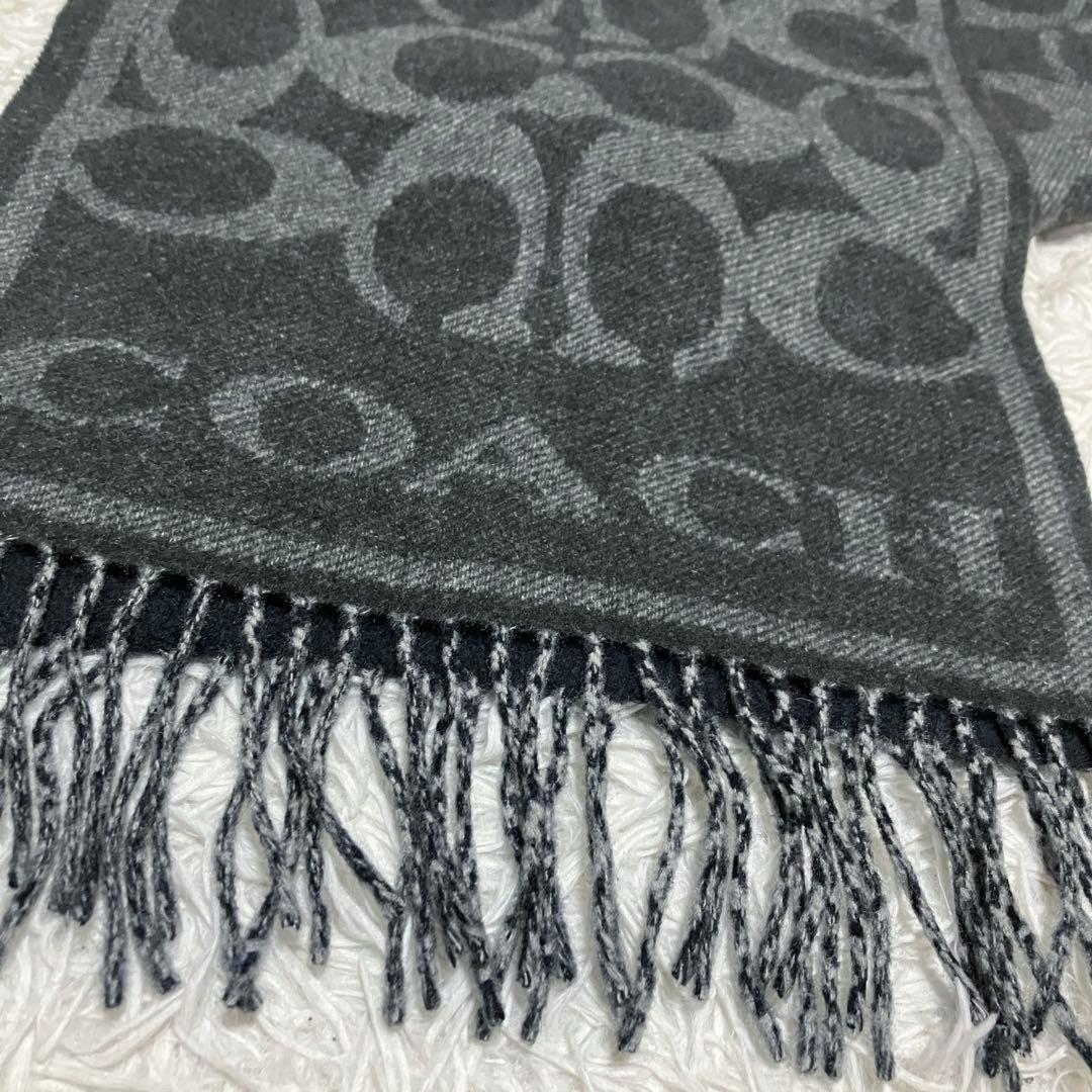 極美品　COACH　マフラー　カシミヤ100%　シグネチャー　ブラック　メンズ