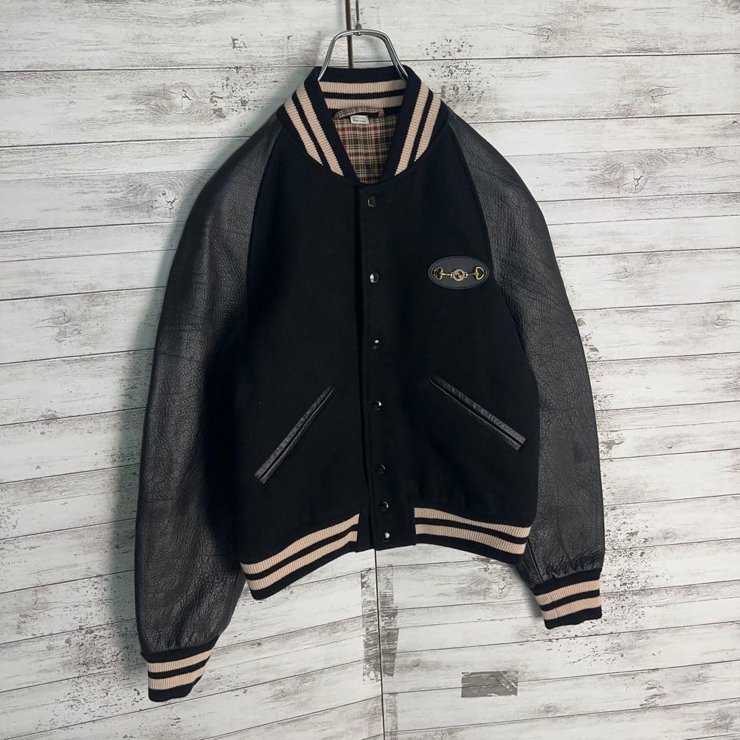 10456【美品・希少デザイン】グッチ☆GGホースビット レザージャケット　黒
