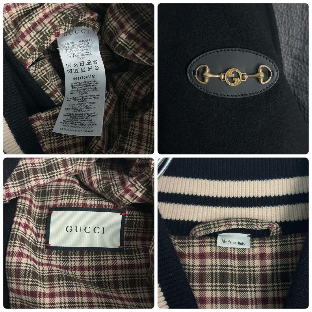 10456【美品・希少デザイン】グッチ☆GGホースビット レザージャケット　黒