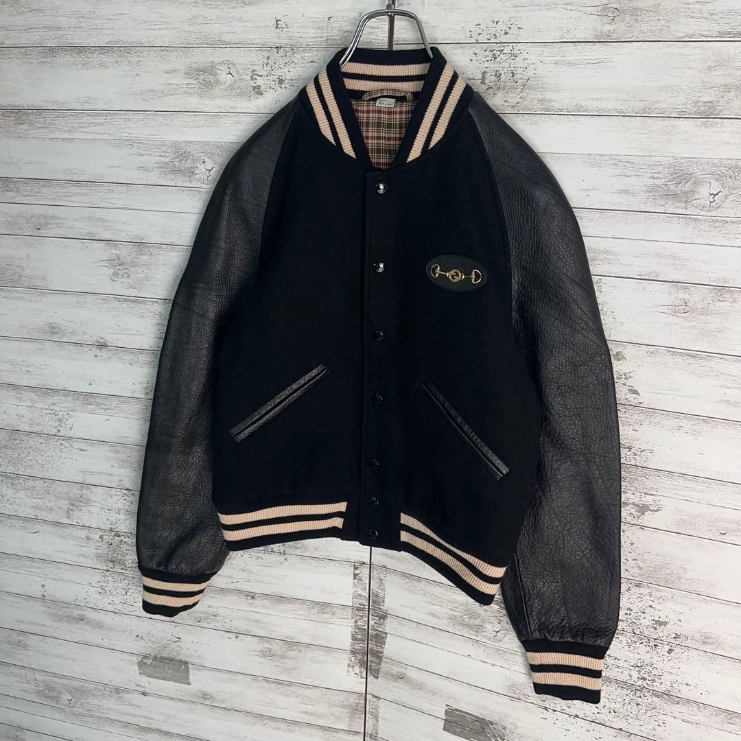 10456【美品・希少デザイン】グッチ☆GGホースビット レザージャケット　黒