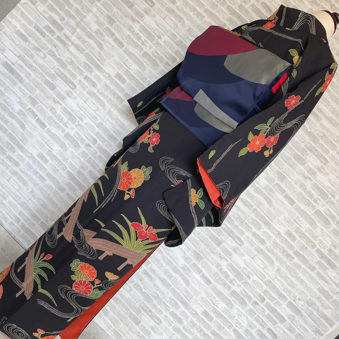 小紋　フルセット　あやめ　菊　流水　型染め　縮緬　お散歩　お買い物　着物　P4