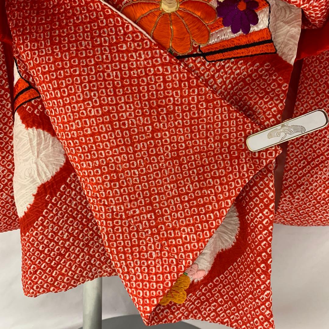 504agu2□七五三 三歳 女の子 着物&長襦袢 総絞り 刺繍□状態良好