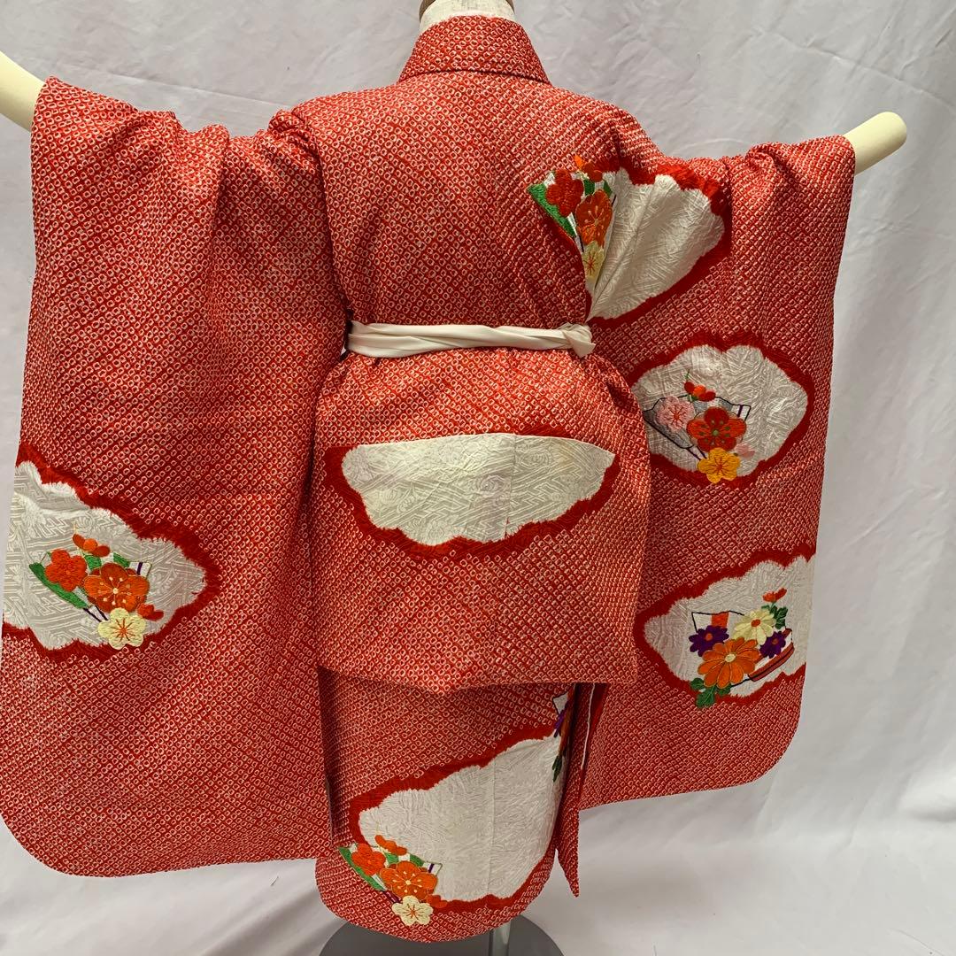 504agu2□七五三 三歳 女の子 着物&長襦袢 総絞り 刺繍□状態良好