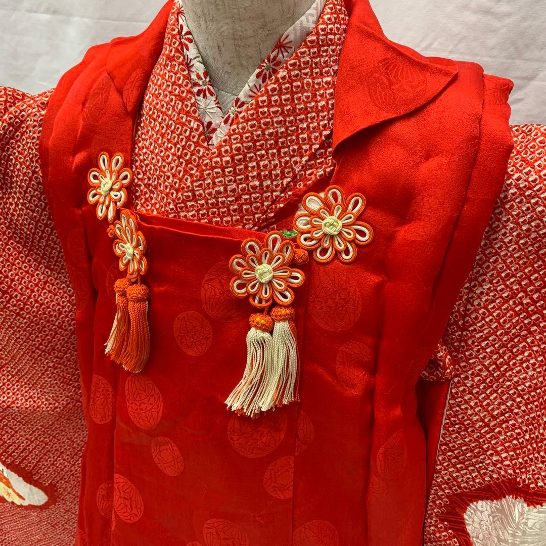 504agu2□七五三 三歳 女の子 着物&長襦袢 総絞り 刺繍□状態良好